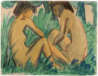 Otto Mueller - Zwei sitzende Mädchen im Gras.