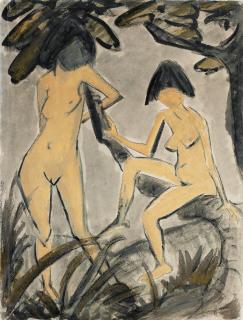 Otto Müller - Zwei Weibliche Akte Am Baum (Two Nudes At A Tree)