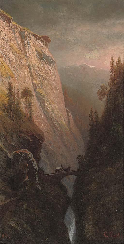 Otto Press - A carriage crossing a gorge on the Via Mala