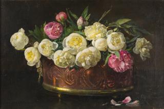 Otto Scholderer - Kupferkübel mit Pfingstrosen.