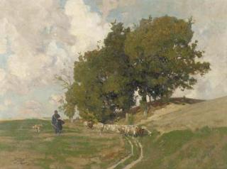 Otto Strützel - A shepherd with his flock