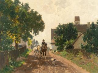 Otto Strützel - Dorfstraße mit Reiter