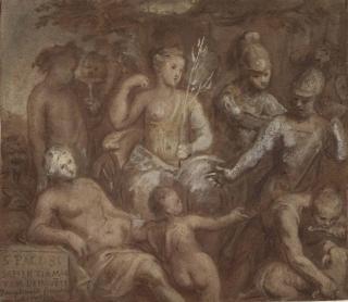 Otto Van Veen - A mythological scene: Allegory of Peace ( recto ); Study of a male nude ( verso )