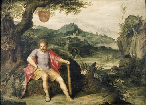 Otto Van Veen - Hercules seated at the foot of a tree in a landscape