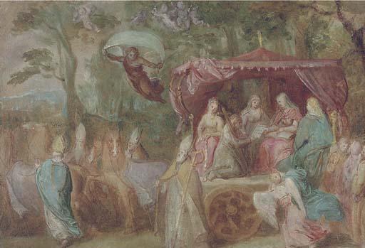 Otto van Veen - The Triumph of the Church: Ecclesia presented with the Doctrines, seated in a chariot attended by the Four Doctors of the Church