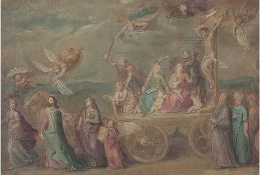 Otto van Veen - The Triumph of the Word of God: A chariot with Christ on the Cross, the Massacre of the Innocents, Faith and the Sacrifice of Isaac drawn by horses surrounded with allegories of the Church, Human Passion and Divine Revelation