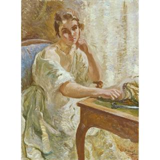 Otto Vautier - Jeune Femme À La Table Young Woman At The Table