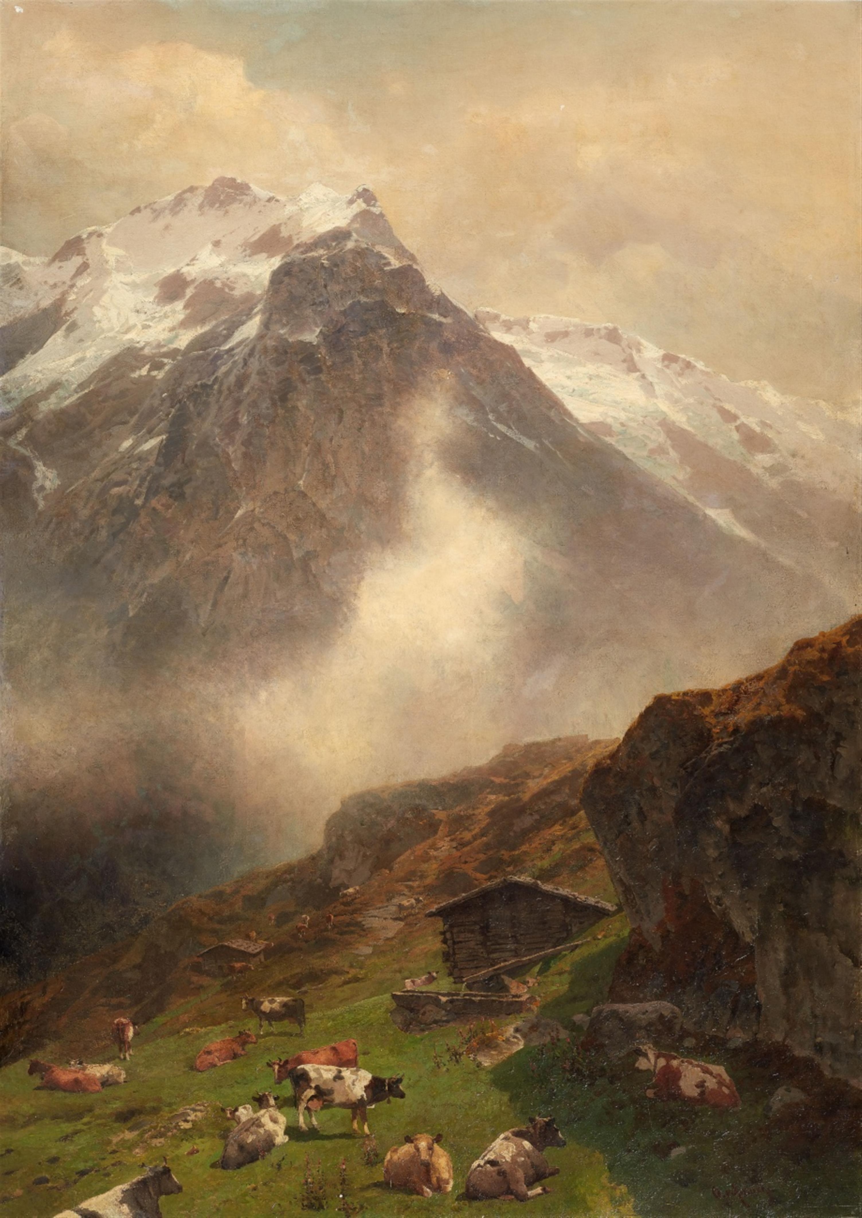 Otto von Kameke - Hochalpenlandschaft mit Rinderherde