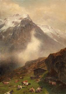 Otto von Kameke - Hochalpenlandschaft mit Rinderherde