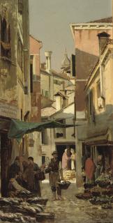 Otto von Ruppert - Market at the corner of Calle Crosera and Campiello Pescheria, Venice