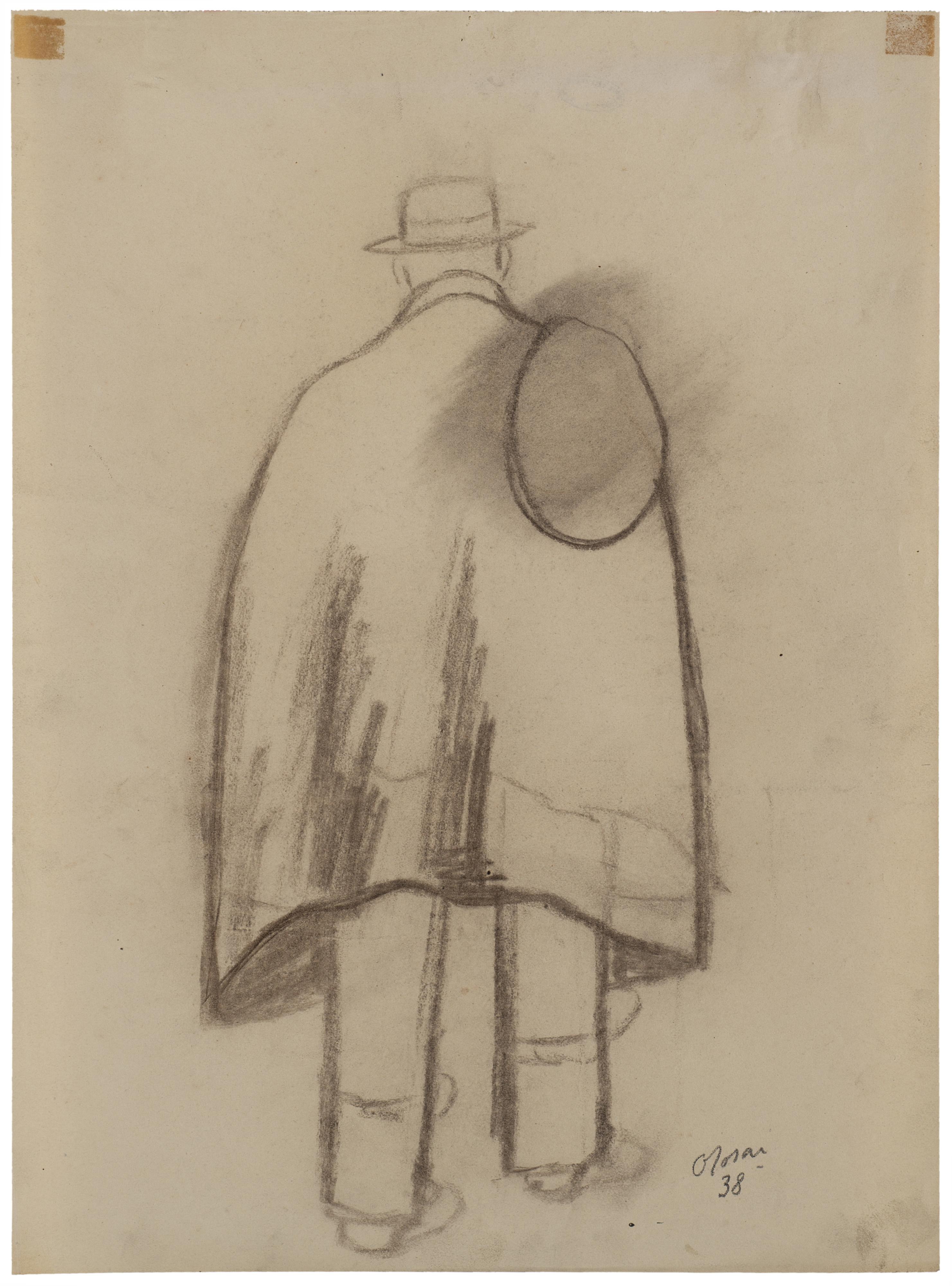 Ottone Rosai - Uomo di spalle con cappello e tabarro