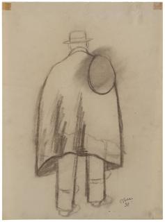 Ottone Rosai - Uomo di spalle con cappello e tabarro