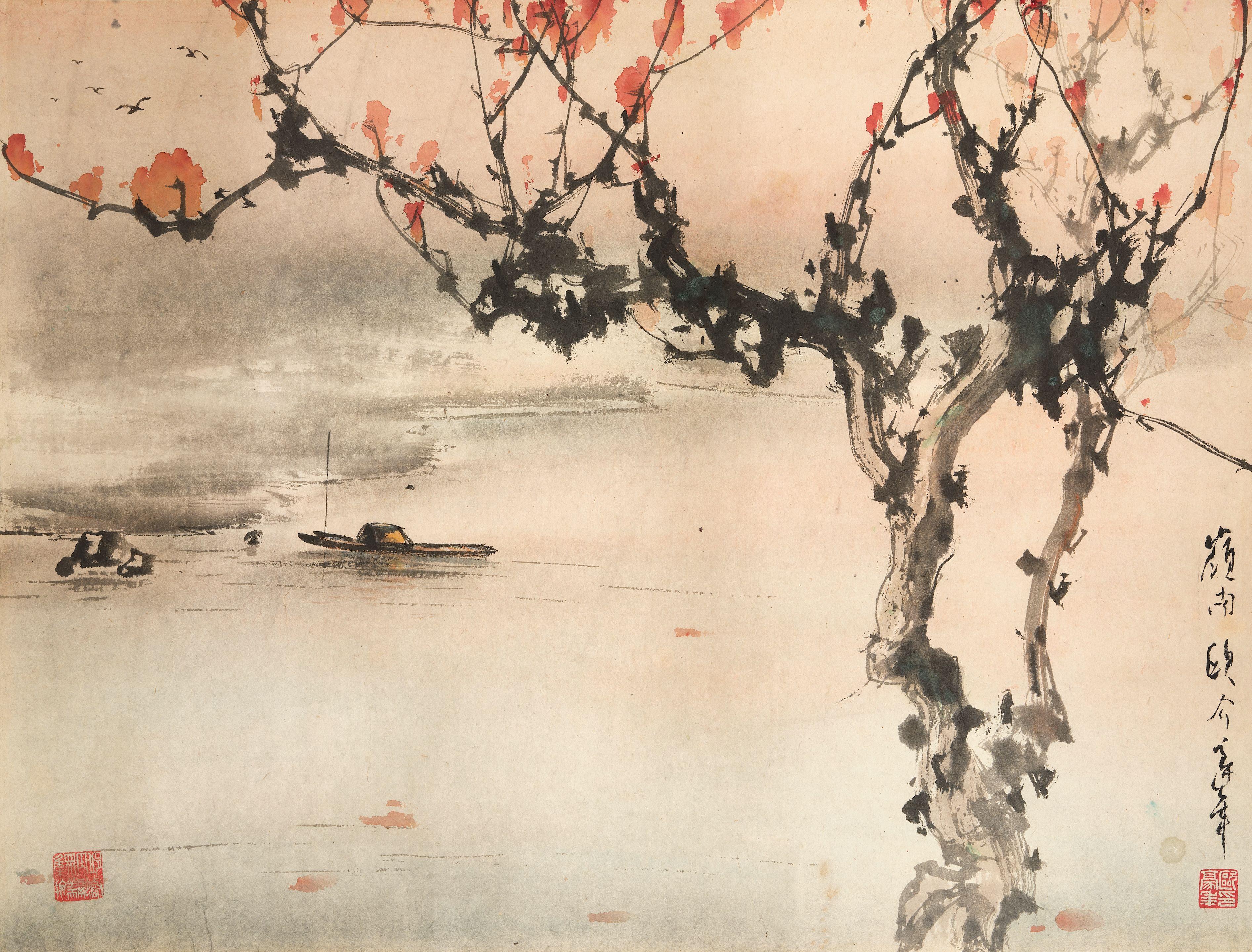 Ou Haonian - Landscape with A Boat