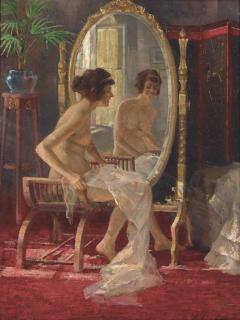 Oumbertos Argyros - A Young Beauty By The Mirror