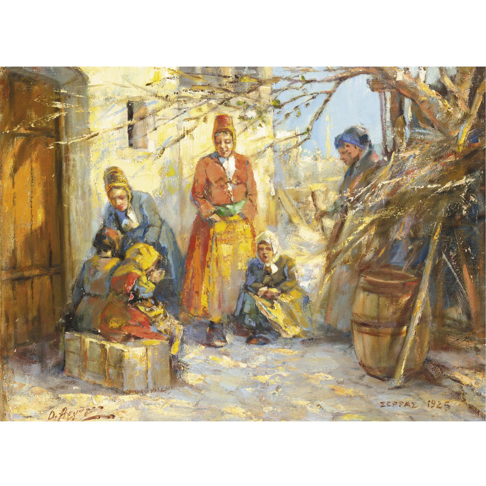 Oumbertos Argyros - Women And Children In A Courtyard