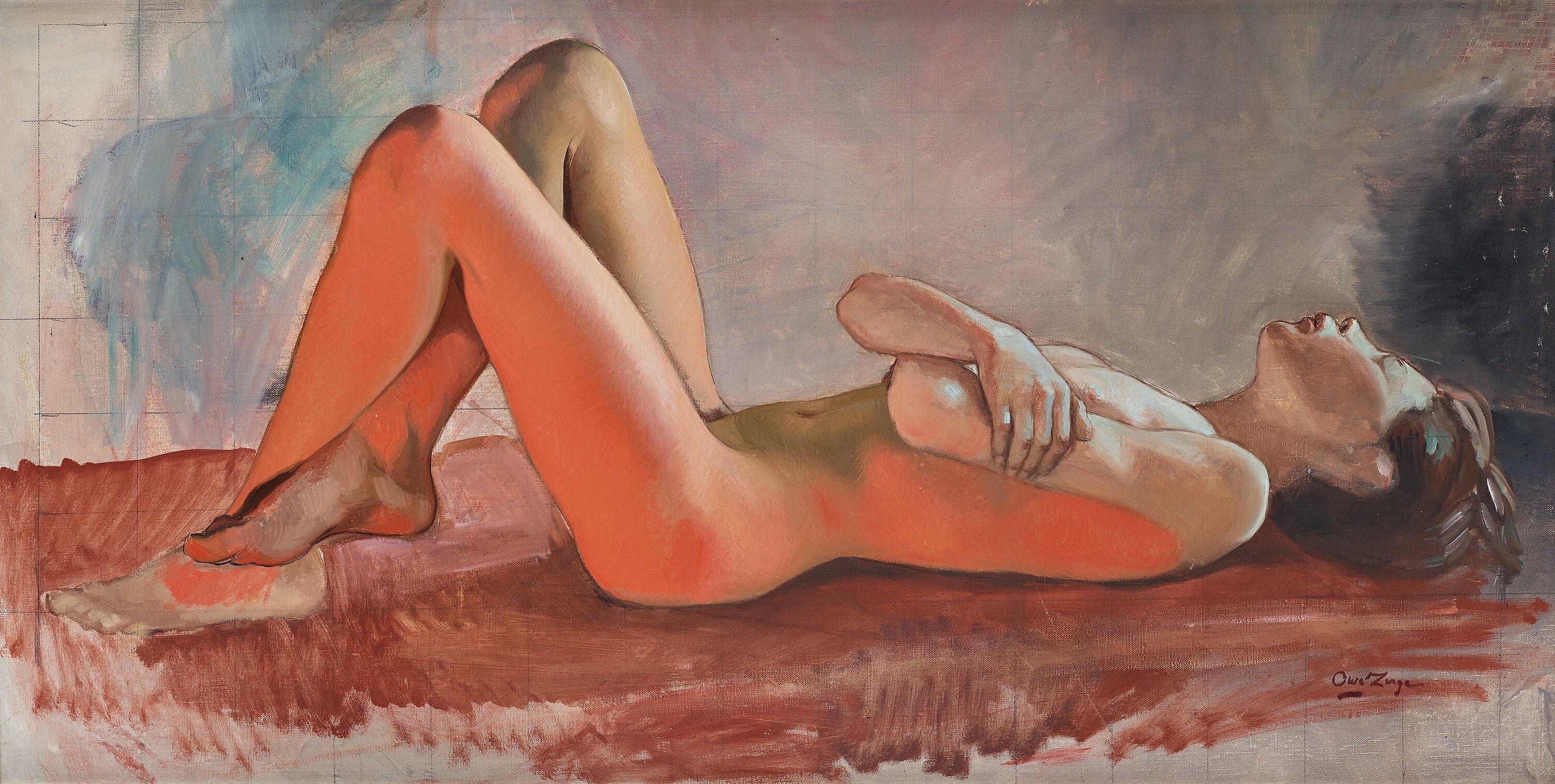 Owe Zerge - Nude in front of a fireplace