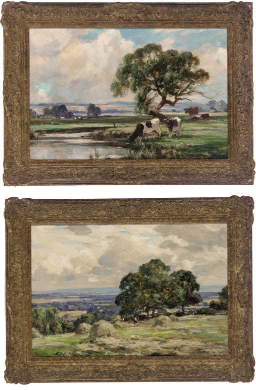 Owen Bowen, R.O.I., R.C.A. - Harvesting, Vale of Mowbray; and Cattle watering