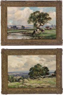 Owen Bowen, R.O.I., R.C.A. - Harvesting, Vale of Mowbray; and Cattle watering