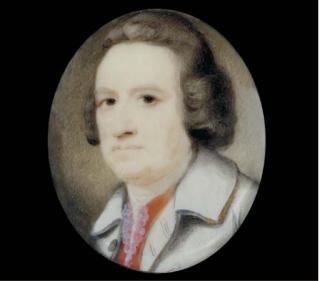 Ozias Humphry - A gentleman in white coat and scarlet waistcoat, lace cravat, wearing a wig