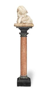 P. Emilio Fiaschi - A Late 19Th Century Carved Alabaster Bust Of A Young Girl Reading A Book