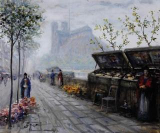 P. Gagni - Bookstalls along the Seine; and a companion painting