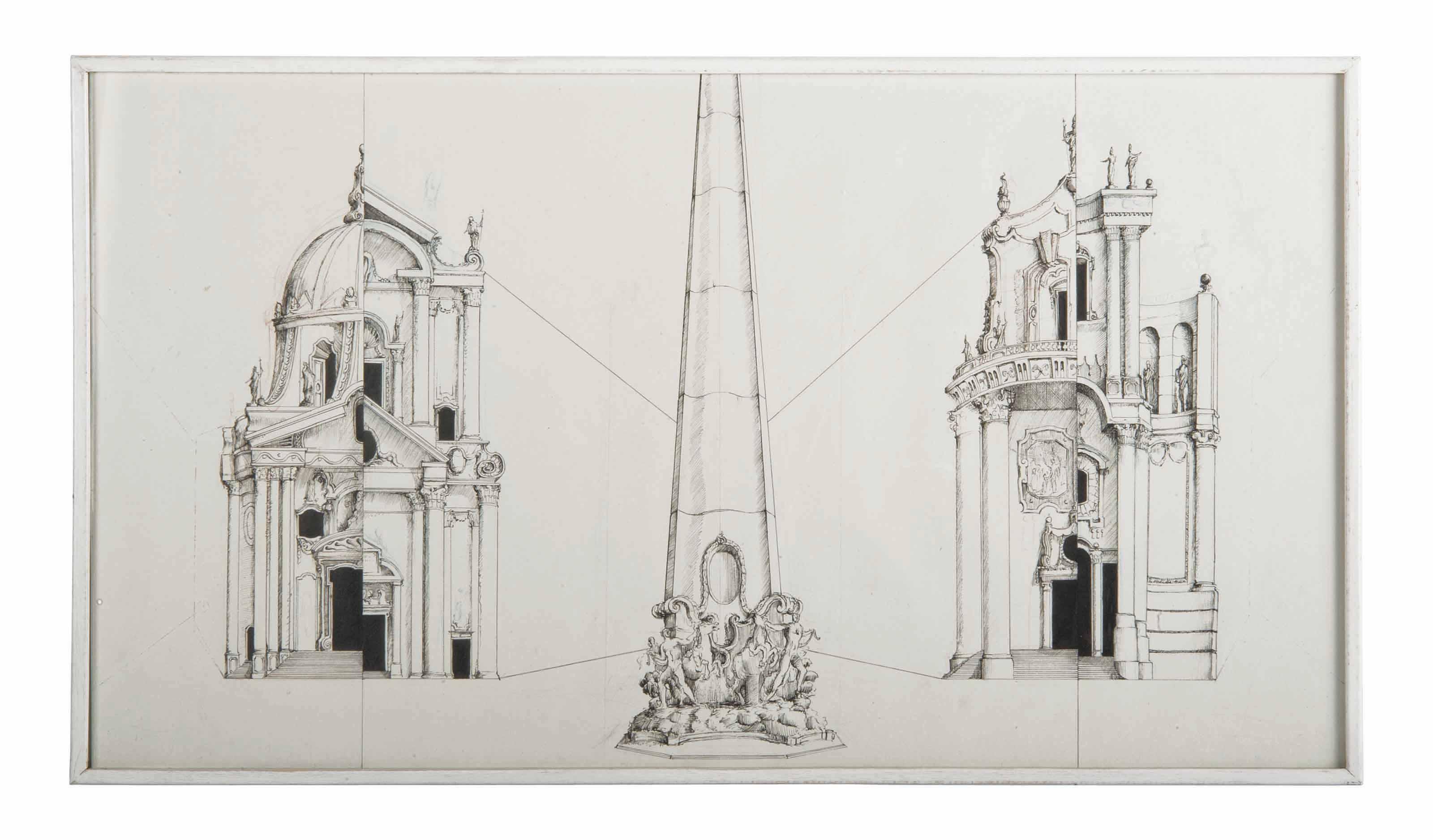 Pablo Bronstein - 4 Alternative Designs for the Piazza Del Popolo in the Style of Carlo Rainaldi