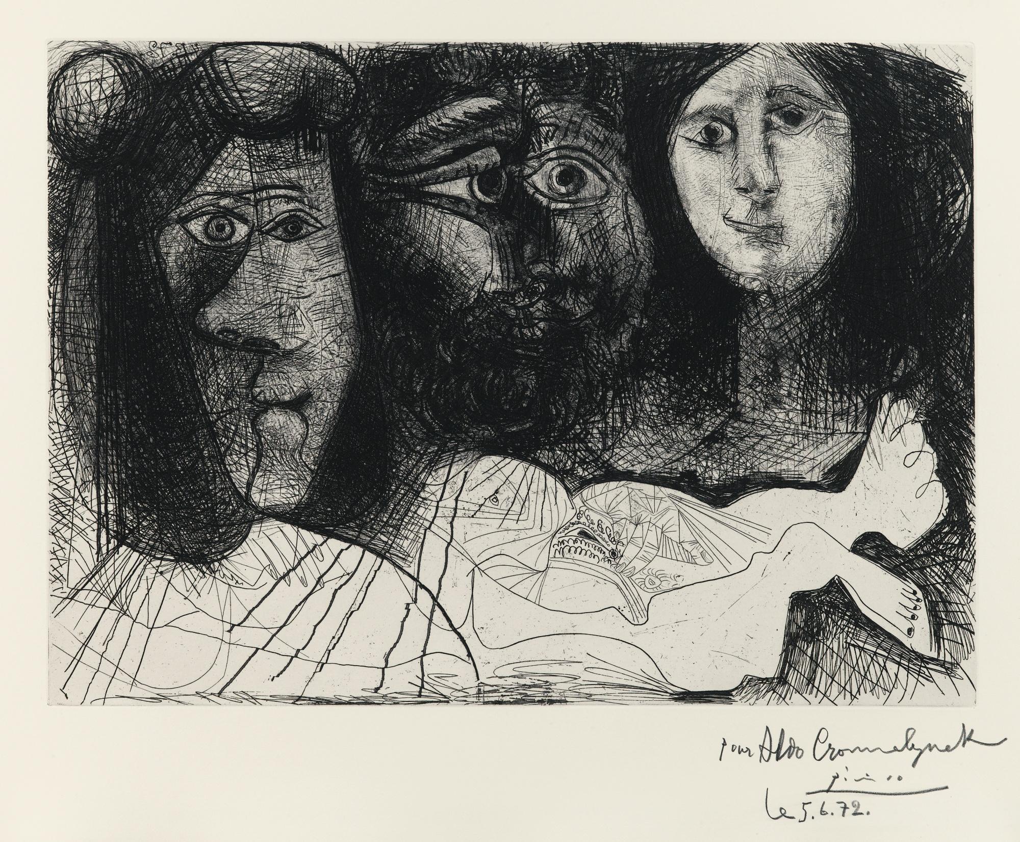 Pablo Picasso - Autoportrait Avec Deux Femmespablo Picasso ; Autoportrait Avec Deux Femmes ; Etching, Drypoint And Scraper ; Signed ; Dedicated ; 1972 ; Rives Wove Paper