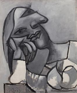 Pablo Picasso - Buste de femme accoudée, gris et blanc