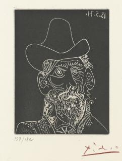 Pablo Picasso - Buste D\'Homme Barbu Au Chapeau (B., Pp. 2014; Ba. 1989)