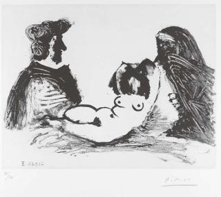 Pablo Picasso - Célestine, Client, et petite Maja nue sans Visage, from Series 347 (B. 1809; Ba. 1826 Bb1)