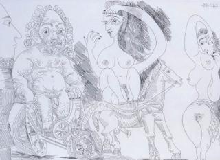 Pablo Picasso - Char Romain avec vieil Athlète Ecuyère, Odalisque et spectateur (B. 1527)