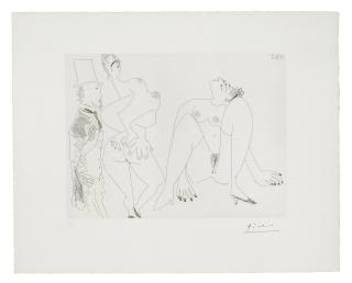 Pablo Picasso - Degas, les mains dans le dos, et deux filles, from La Série 156