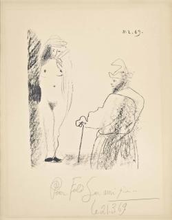 Pablo Picasso - Femme Nue Et Homme À La Canne, From: Picasso - Dessins 27.3.66 To 15.3.68 (Mourlot 407; Bloch 1464; See Cramer Books 145)