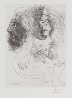 Pablo Picasso - Feuille d\'études. Visage et Femme Nue, from Series 156 (B. 1943, Ba. 1952Ba)