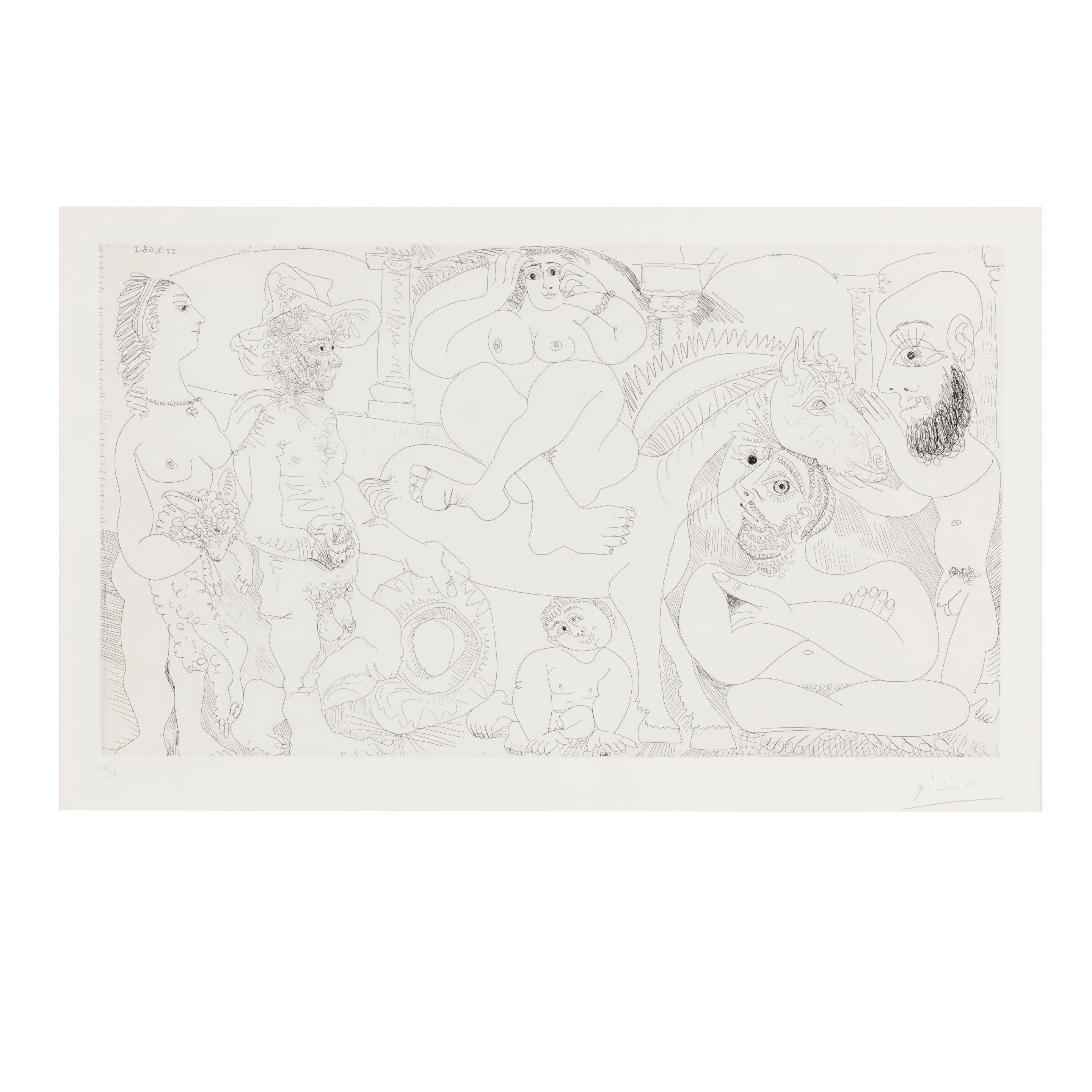 Pablo Picasso - Groupe avec femme à l\'Agneau, Odalisque-Ecuyère et Autoportrait en Garagist, Pl. 3, from Séries 347