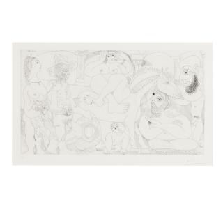 Pablo Picasso - Groupe avec femme à l\'Agneau, Odalisque-Ecuyère et Autoportrait en Garagist, Pl. 3, from Séries 347