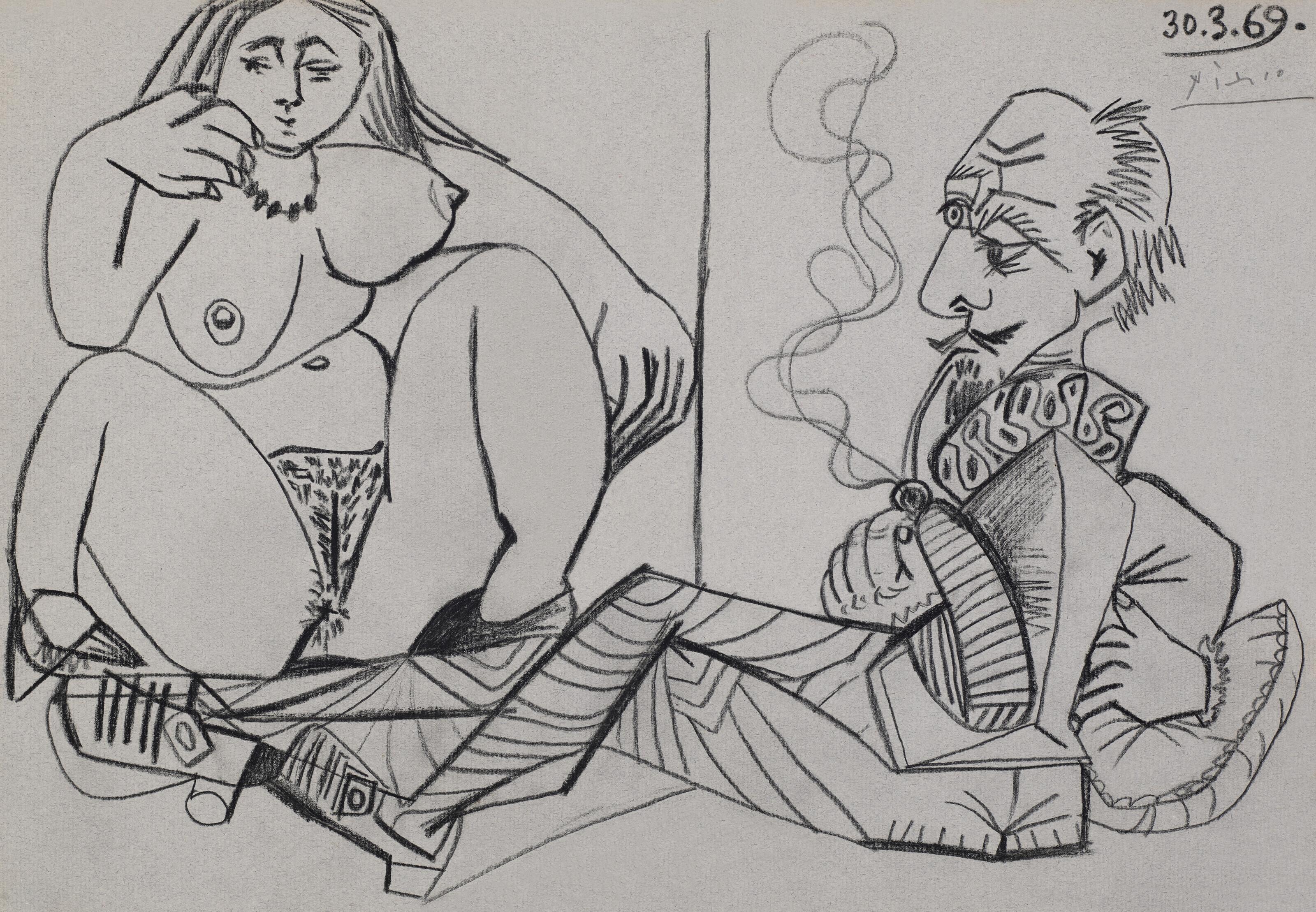 Pablo Picasso - Homme à la pipe et nu assis