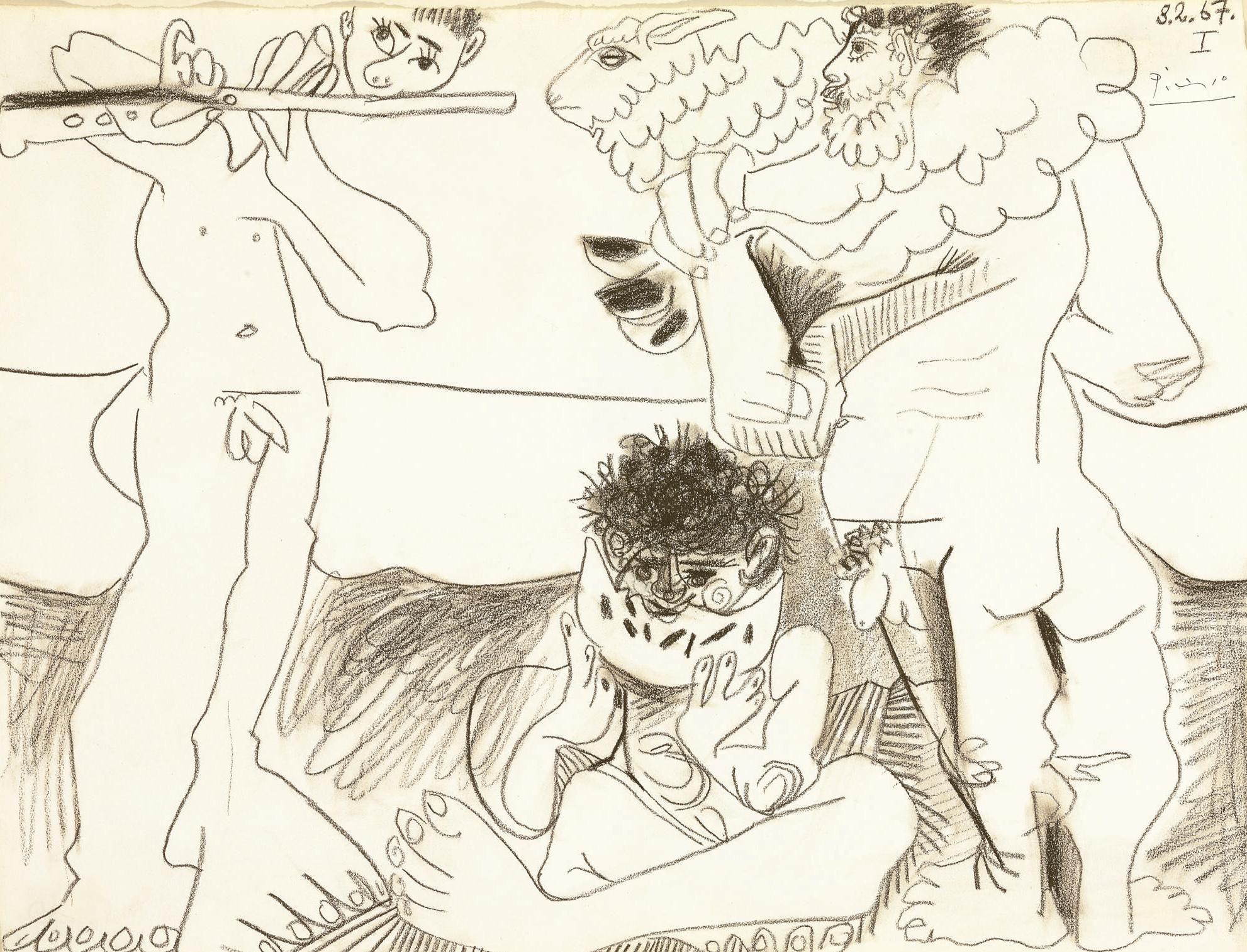 Pablo Picasso - Homme à l\'agneau, mangeur de pastèque et flutiste