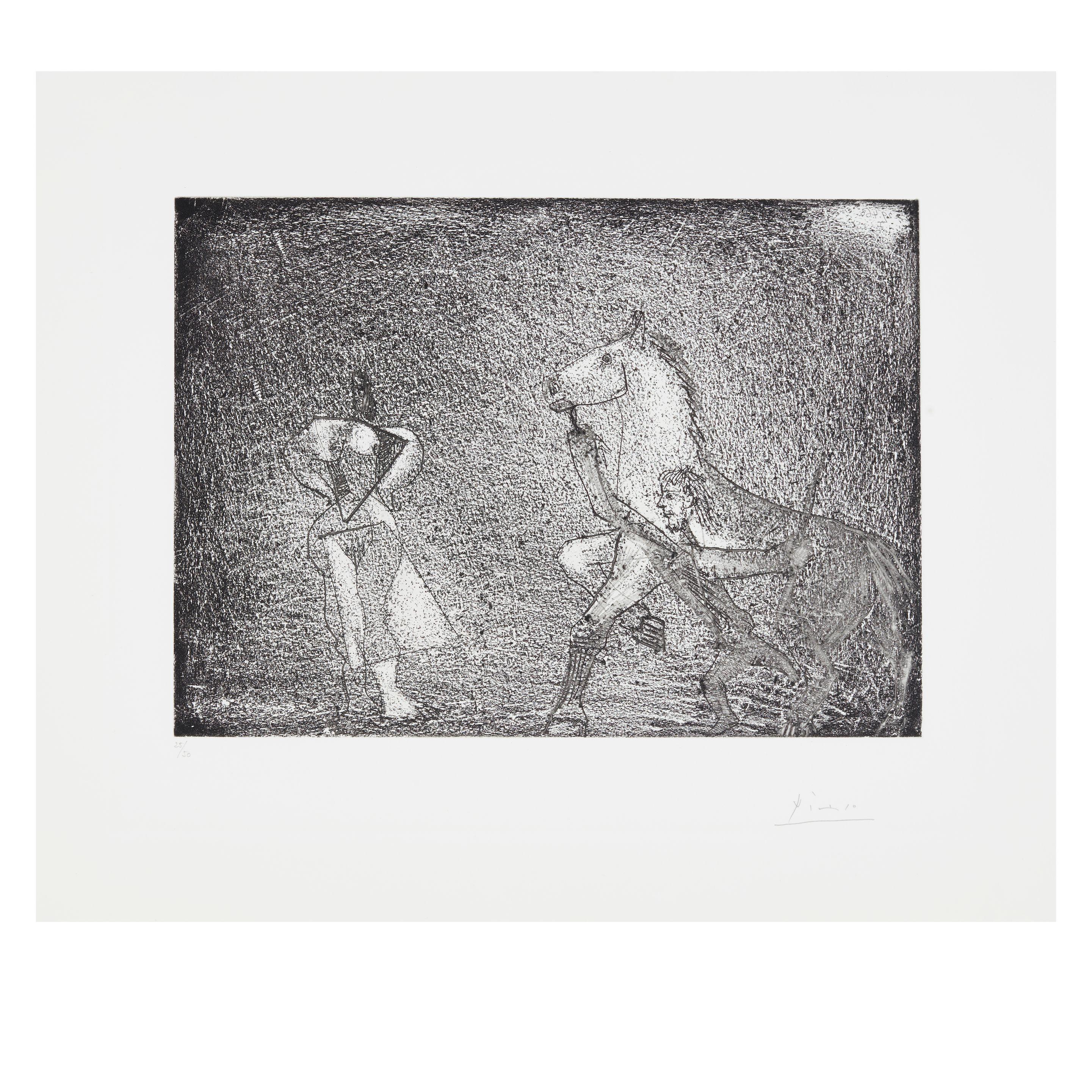 Pablo Picasso - Homme arrêtant un cheval devant une femme, pl. 57, from Séries 347