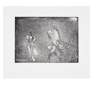 Pablo Picasso - Homme arrêtant un cheval devant une femme, pl. 57, from Séries 347