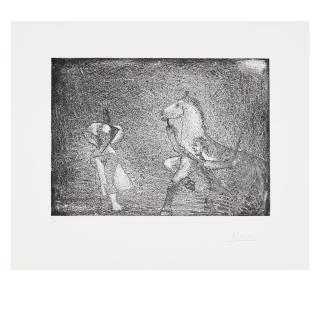 Pablo Picasso - Homme arrêtant un cheval devant une femme, pl. 57, from Séries 347