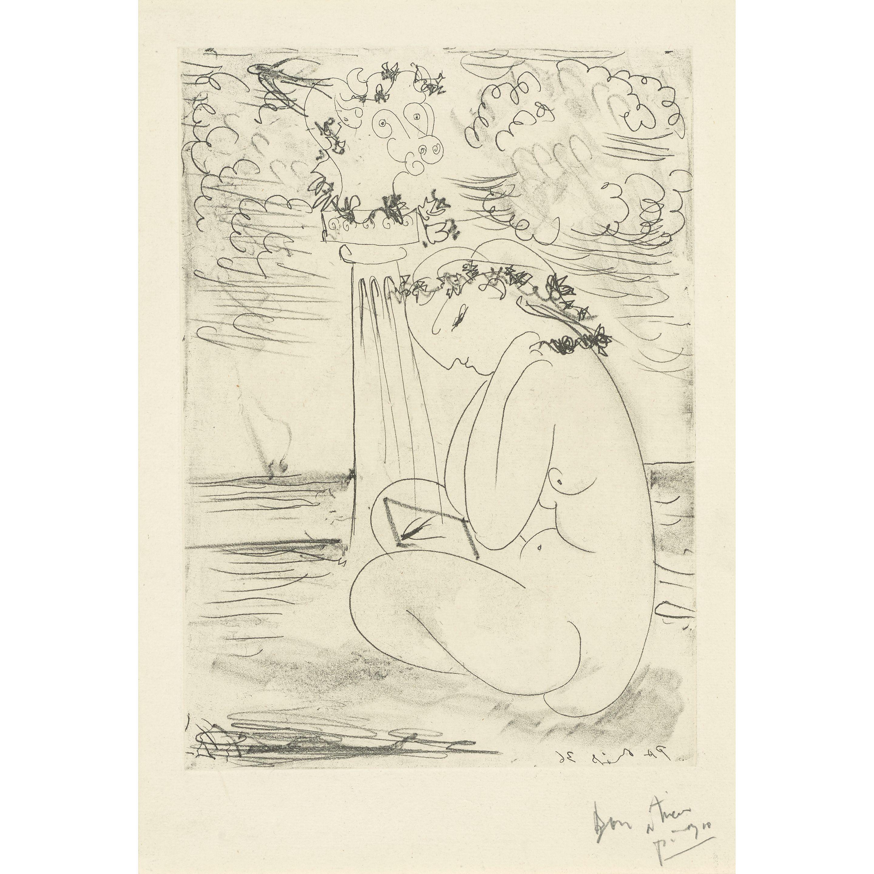 Pablo Picasso - Jeune femme surprenant le reflet d\'une hirondelle dans son miroir (Young Woman Capturing the Reflection of a Swallow in her Mirror)