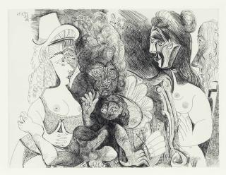 Pablo Picasso - La fête de la patronne, avec un amour ithyphallique. Degas au nez rouge, from La Série 156