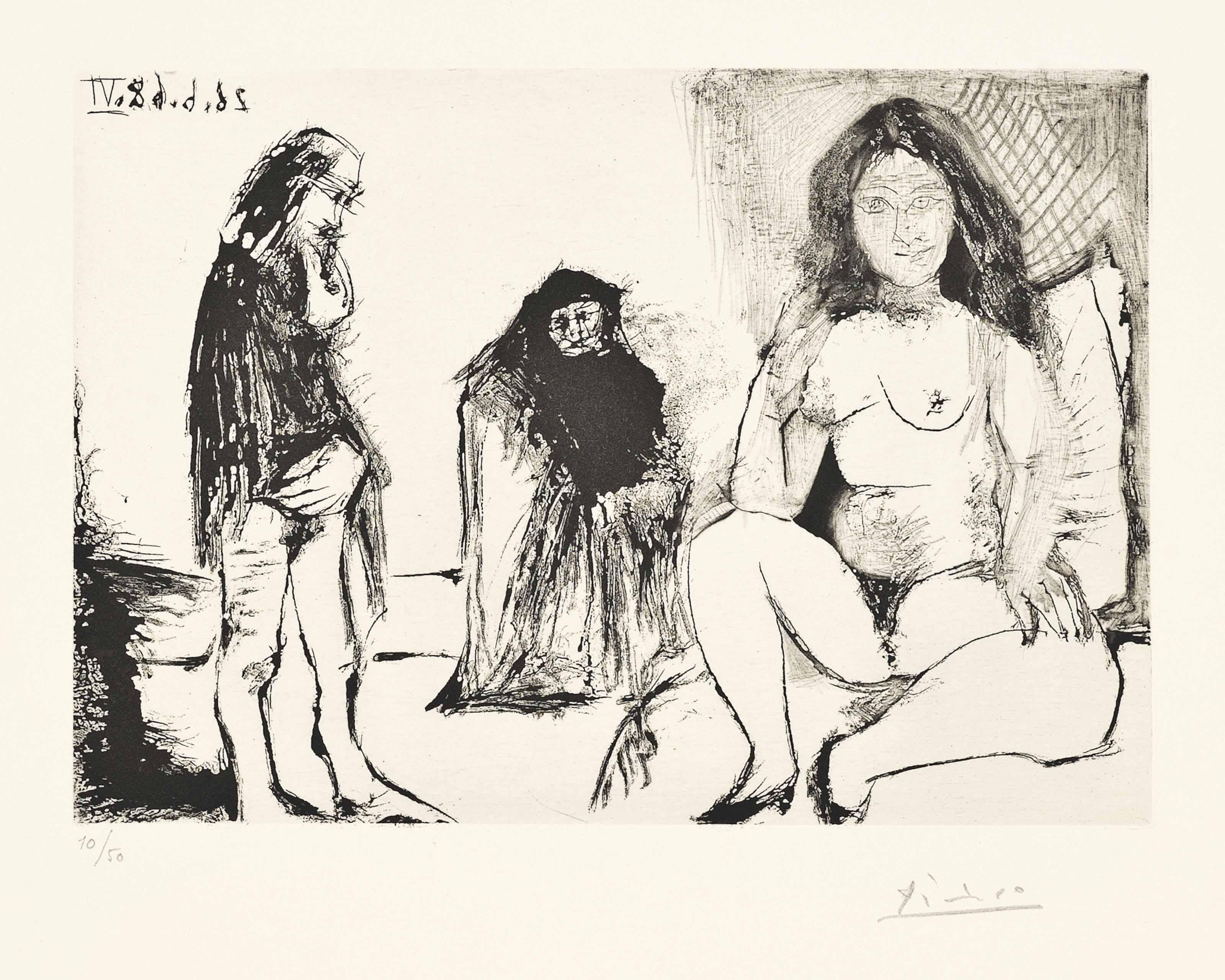 Pablo Picasso - Man Ruminating, Procuress And Nude, From: Séries 347