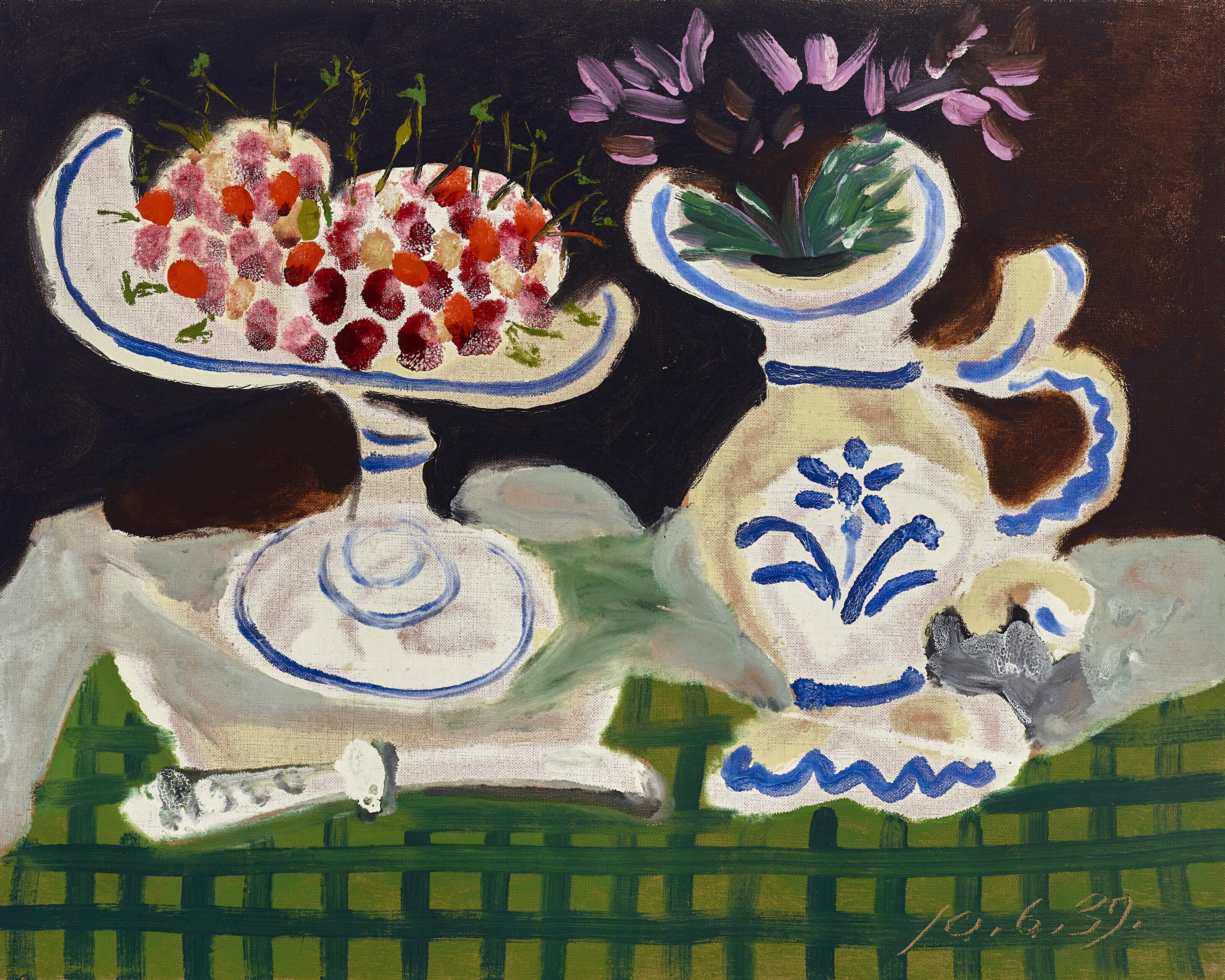 Pablo Picasso - Nature morte, compotier avec fruits, pot avec fleurs