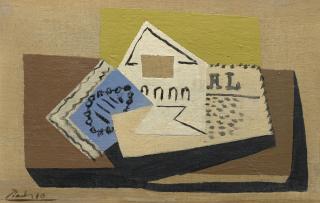 Pablo Picasso - Nature morte - Journal, verre et paquet de tabac