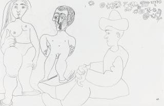 Pablo Picasso - Nus et homme assis avec un chapeau