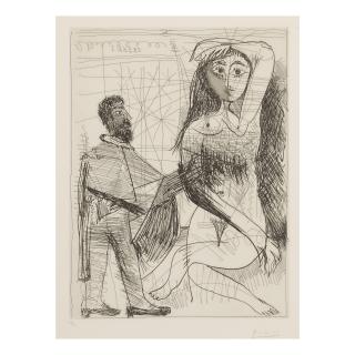 Pablo Picasso - Peintre En Costume Espagnol Peignant Sur Son Modèle (B. 1490; Ba. 1506)