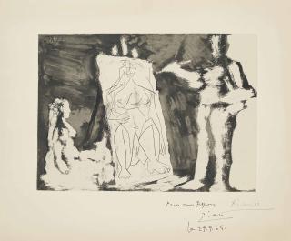 Pablo Picasso - Peintre et sa toile, avec un modèle