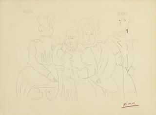 Pablo Picasso - Portrait de famille, quatre personnages dont trois assis